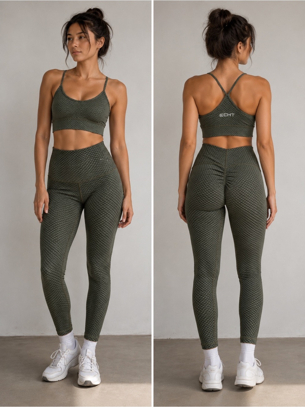 ECHT Textured Scrunch Butt Leggings Olive Green High Waisted Activewear XS